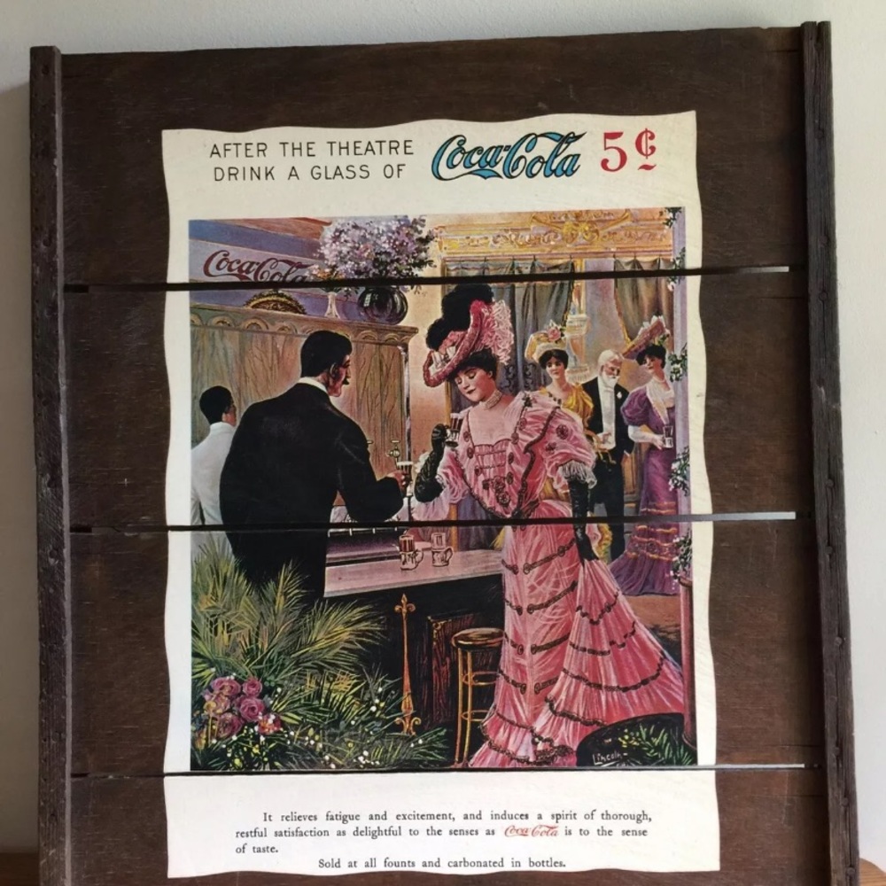 Vtg 27x24” Wooden Advertising Sign Coca Cola 5c